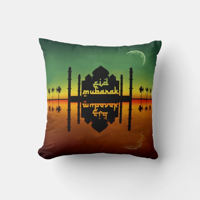Eid Mubarak Night Reflection Throw Pillow (Front)