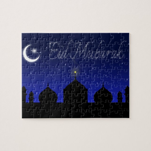 Eid Mubarak Night Stars Mosque Jigsaw Puzzle (Horizontal)