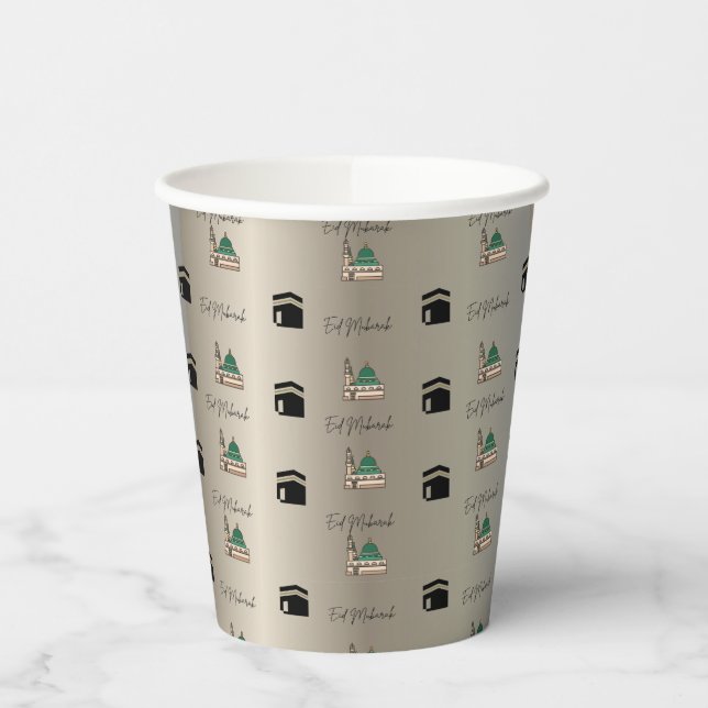 Eid Mubarak Paper Cup – Gold Kaaba & Masjid Nabawi (Left)