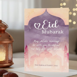 Eid Mubarak Personalized Card with Mosque Design