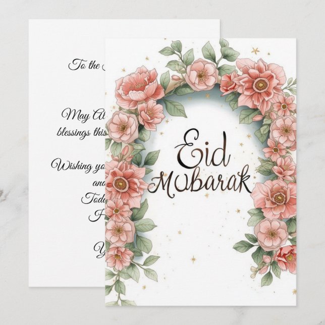 Eid mubarak Personalized Floral Greeting Card (Front/Back)