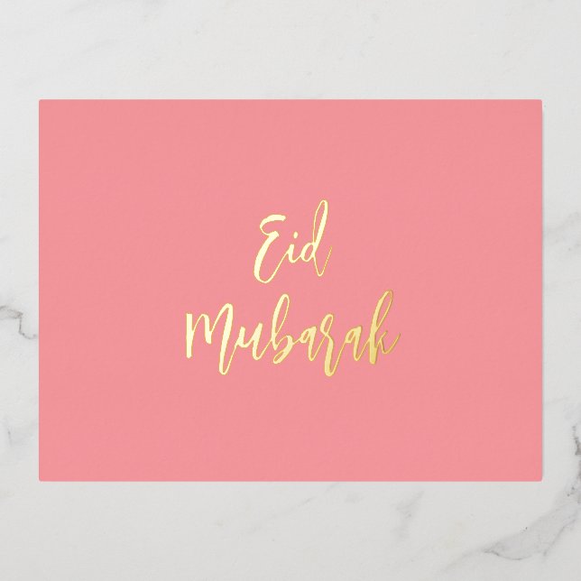 Eid Mubarak Pink Foil Holiday Postcard (Front)