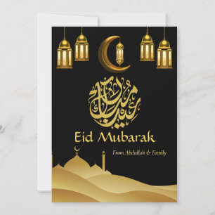 Eid Mubarak Ramadan Elegant Modern Black Gold Holiday Card