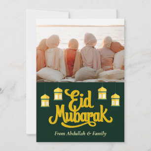 Eid Mubarak Ramadan Elegant Photo Green Gold Holiday Card