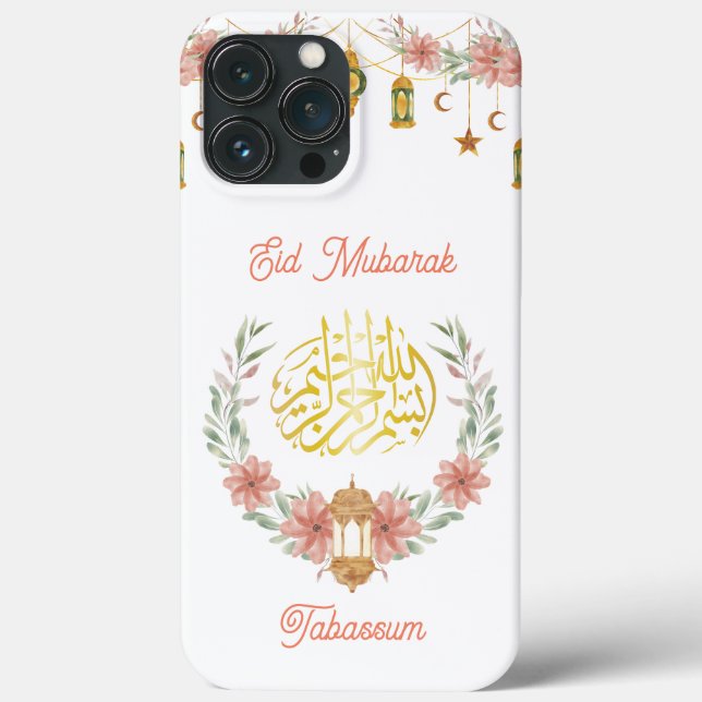  Eid Mubarak |Ramadan Golden Calligraphy  Flowers Case-Mate iPhone Case (Back)