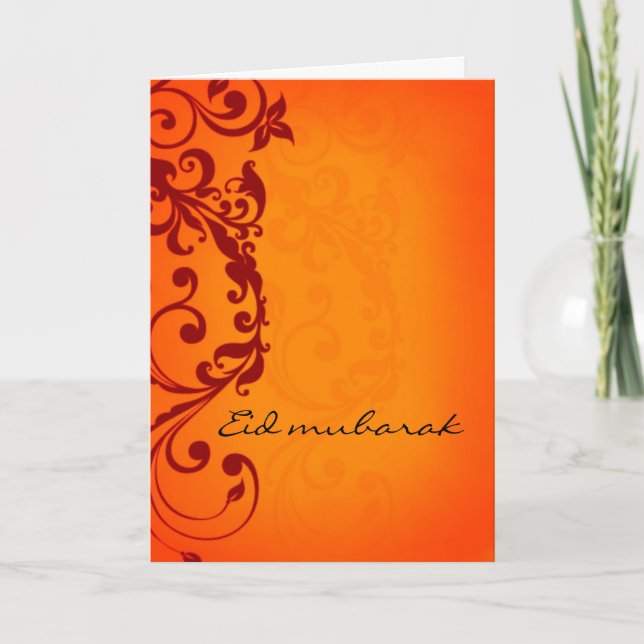 Eid mubarak - red orange greeting card (Front)