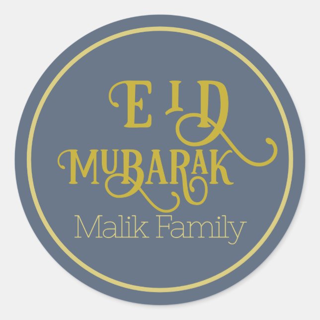 Eid Mubarak Retro Blue Colour Plain Personalized Classic Round Sticker (Front)
