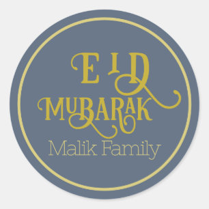 Eid Mubarak Retro Blue Colour Plain Personalized Classic Round Sticker
