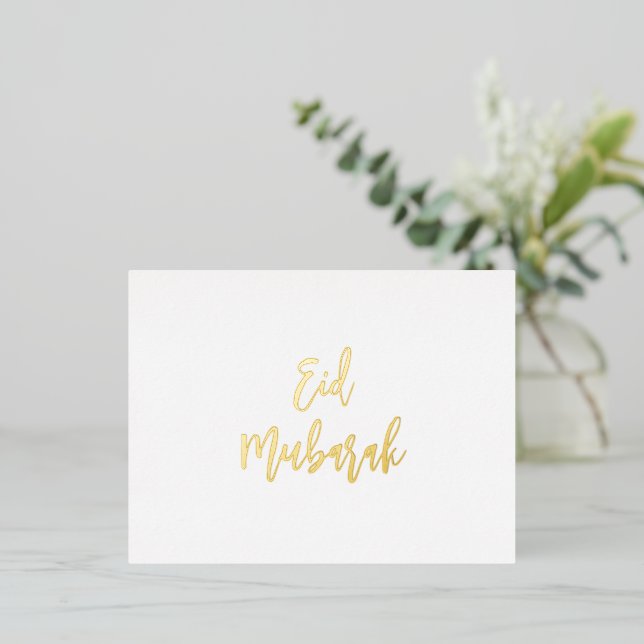Eid Mubarak Simple Gold   Foil Holiday Postcard (Standing Front)