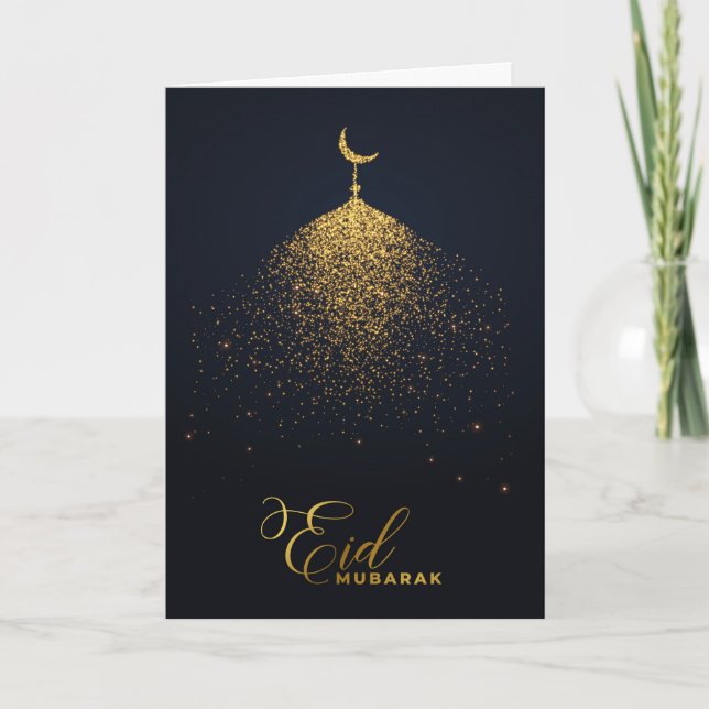 Eid Mubarak Sparkle Glitter Mosque Greeting Card (Front)