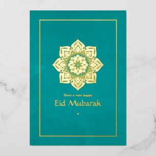 Eid Mubarak Teal and Gold Foil Holiday Card