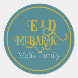 Eid Mubarak Turquoise Colour Plain Personalized Classic Round Sticker
