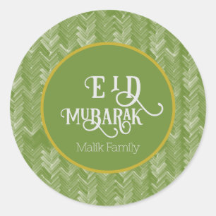 Eid Mubarak Typography Chevron Green Personalized Classic Round Sticker
