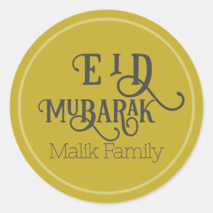 Eid Mubarak Vintage Gold Colour Plain Personalized Classic Round Sticker