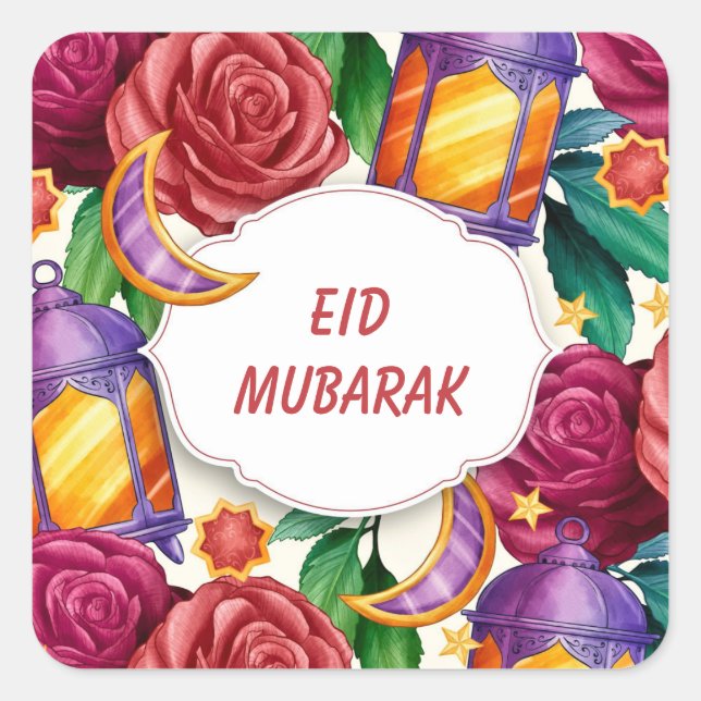 Eid Mubarak Watercolor Floral  Square Sticker (Front)
