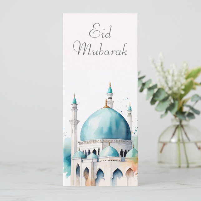 Eid Mubarak Watercolor Mosque 0902a Invitation (Standing Front)