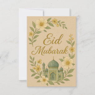 Eid Mubarak - White and Gold Mosque Flowers Invitation