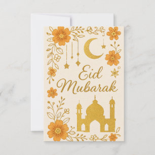 Eid Mubarak - White and Gold Mosque Flowers Invitation