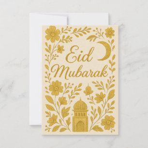 Eid Mubarak - White and Gold Mosque Flowers Invitation