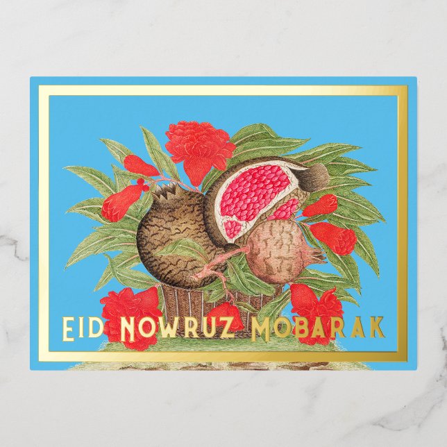 Eid Nowruz Mubarak Pomegranate Foil Postcard (Front)