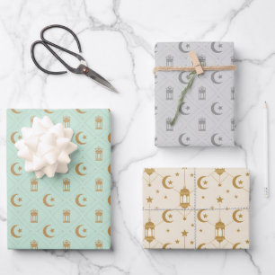 Eid or Ramadan Lanterns & Crescent Seamless Wrapping Paper Sheet