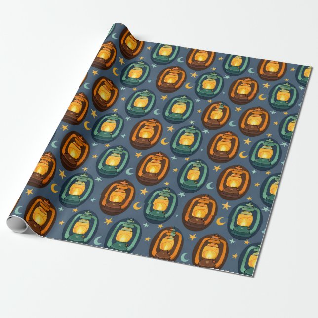 Eid & Ramadan Lanterns Seamless Pattern with Moon Wrapping Paper (Unrolled)
