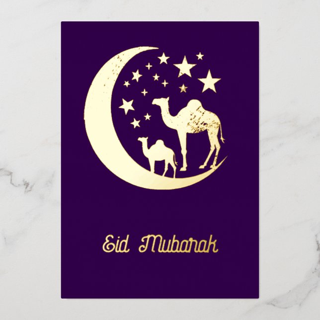 Eid  wishes  -  golden camels  - foil invitation (Front)