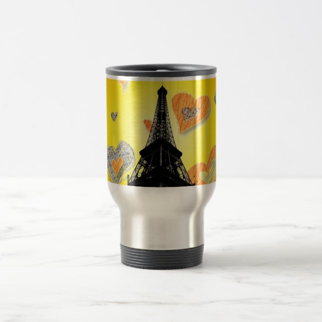 Eifel Tower Hearts Travel Mug (Center)
