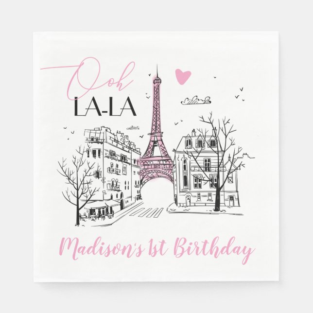 Eifel Tower Paris Parisian Happy Birthday Any Age Napkin (Front)