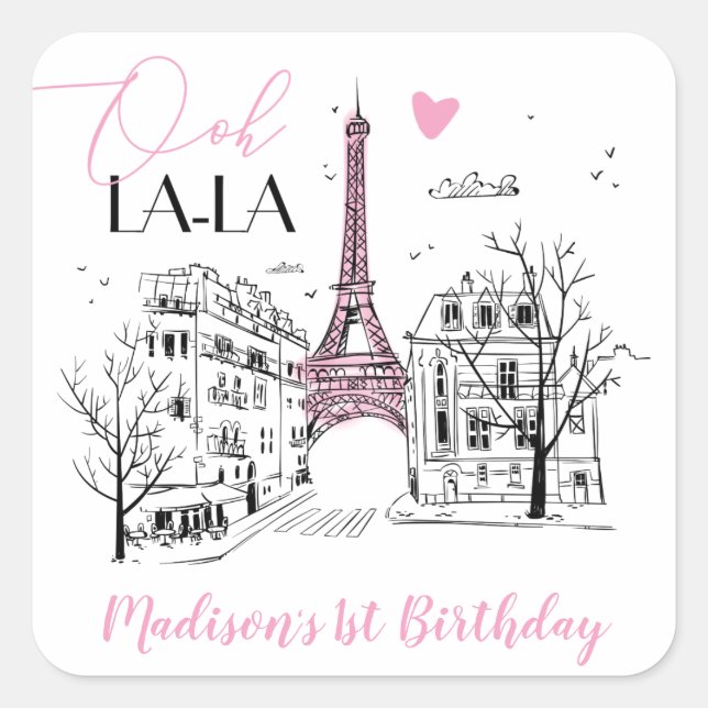 Eifel Tower Paris Parisian Happy Birthday Any Age Square Sticker (Front)