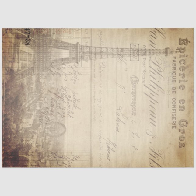 Eiffel Junk Journal Background Decoupage Sheet (Front)