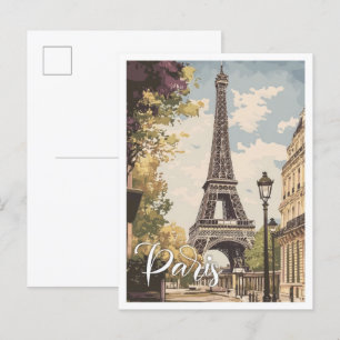 Eiffel Paris France Vintage Travel Illustration Postcard