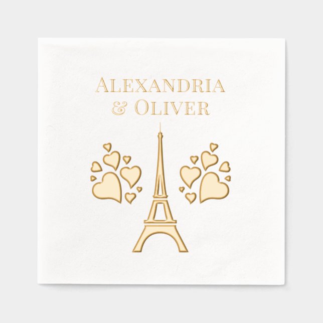 Eiffel Tower #1 Hearts First Last Name or Couple Foil Napkins (Front)