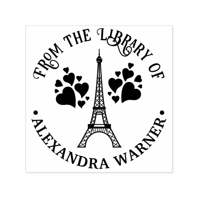 Eiffel Tower #2 Hearts Library Book Name Self-inking Stamp (Design)