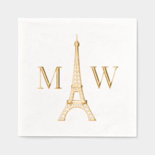 Eiffel Tower #2 Two Init Couple Wedding Monogram Foil Napkins