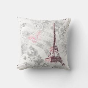 Eiffel tower against the background of orchids throw pillow