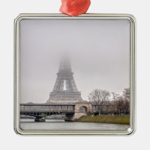 Eiffel Tower and Bir-hakeim bridge on a misty day Metal Ornament