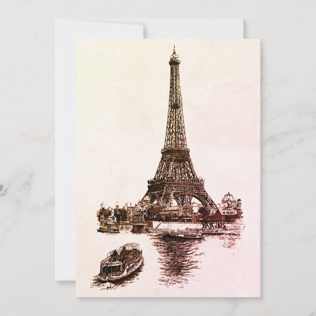 Eiffel Tower and Boats in Paris Invitation (Front)