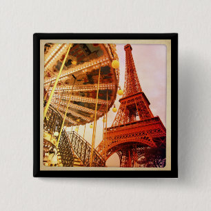 Eiffel Tower and Carrousel 2 Inch Square Button
