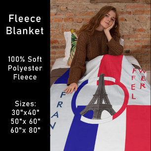Eiffel Tower and Flag of France Fleece Blanket