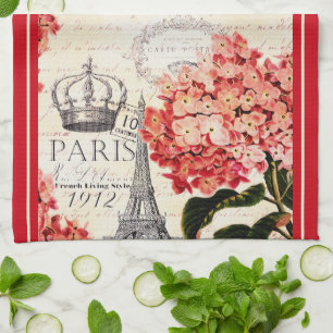 Eiffel Tower and hydrangea Kitchen Towel