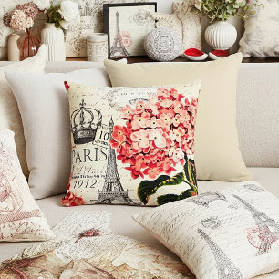 Eiffel Tower and hydrangea  Throw Pillow