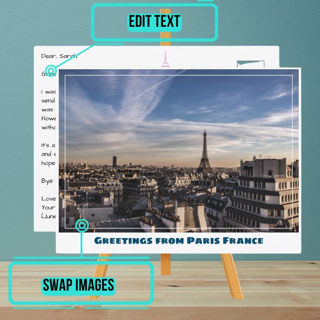 Eiffel Tower and Paris Rooftops Postcard (Instead of buying postcards, use this template to customize text & share your own photo.)