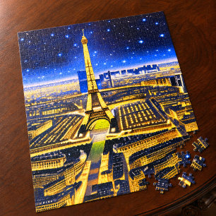 Eiffel Tower and Paris Under the Stars Jigsaw Puzzle