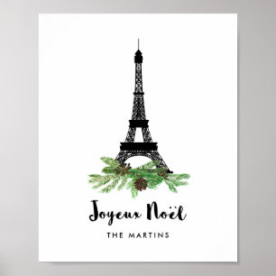 Eiffel Tower and Pine   Modern Joyeux Noel Poster