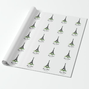 Eiffel Tower and Pine Modern Joyeux Noel Wrapping Paper