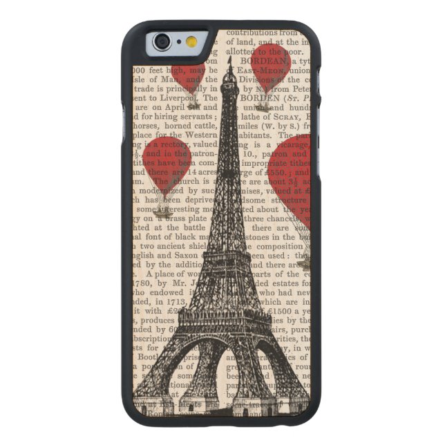 Eiffel Tower and Red Hot Air Balloons Carved Wood iPhone Case (Back)