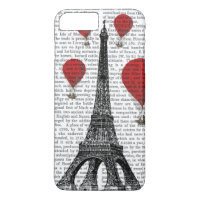 Eiffel Tower and Red Hot Air Balloons