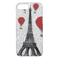 Eiffel Tower and Red Hot Air Balloons
