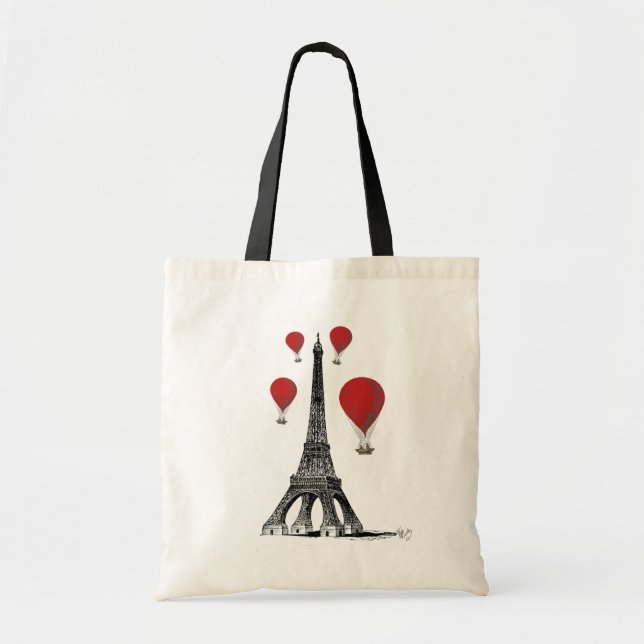 Eiffel Tower and Red Hot Air Balloons Tote Bag (Front)